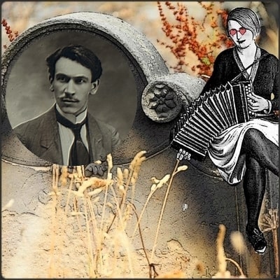 collage sur la tombe de Louis Pergaud une accordéoniste aveugle